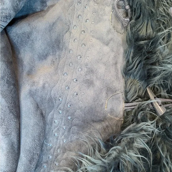 North Legend Faux Shearling Coat Boho Toggle Fur Trim Embroidered - Picture 11 of 14